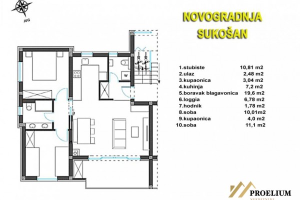 Stanovanje v Sukošanu novogradnja, 1. nadstropje, 65,99 m2, 300 m od morja