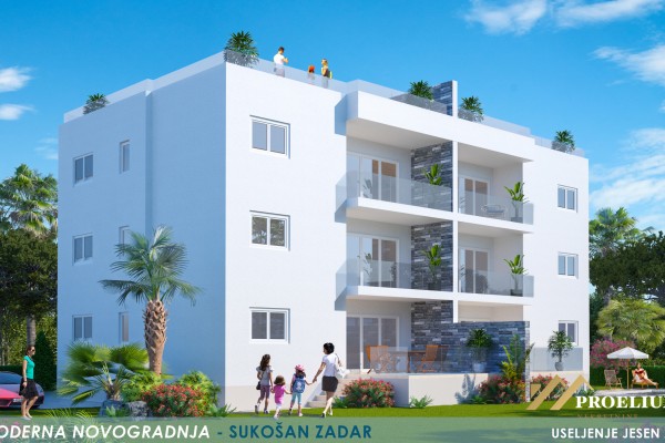  Appartamento nel nuovo edificio di Sukošan, secondo piano, 65,99 m2, vista mare, a 300 m dal mare