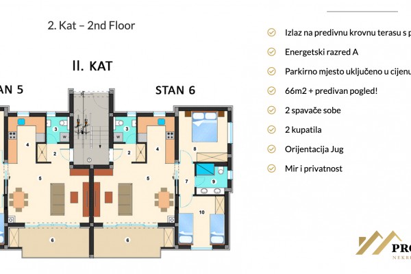 Stan u Sukošanu novogradnja, drugi kat, 65.99 m2, pogled na more, 300 m od mora